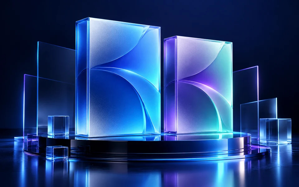 Luminous glass software boxes by TIRAZEL AI